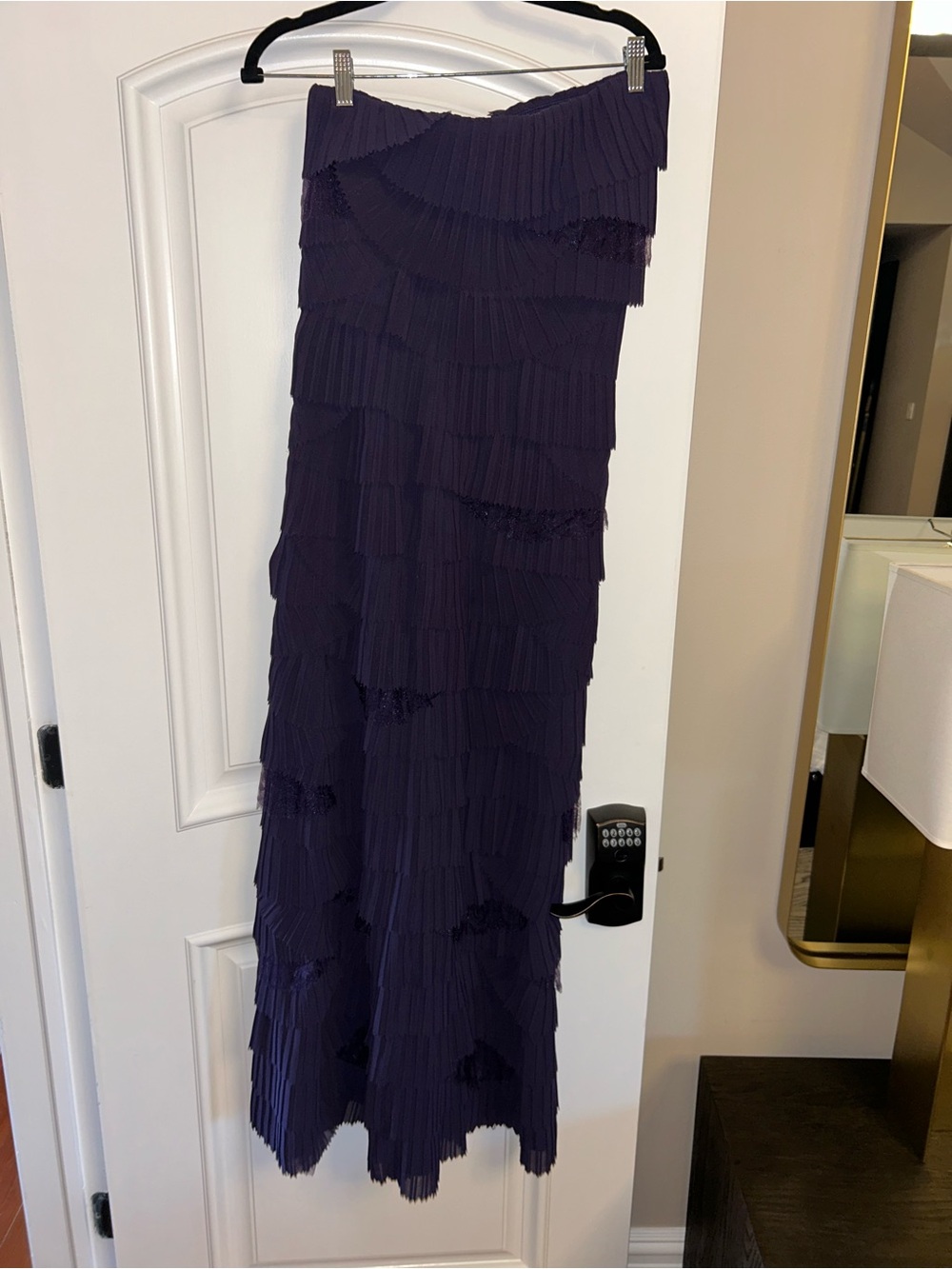 Tadashi Shoji Plum Pleated Tiered Maxi Skirt